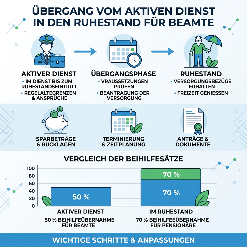 Infografik zum Vergleich der Beihilfesätze Aktive vs. Pensionäre