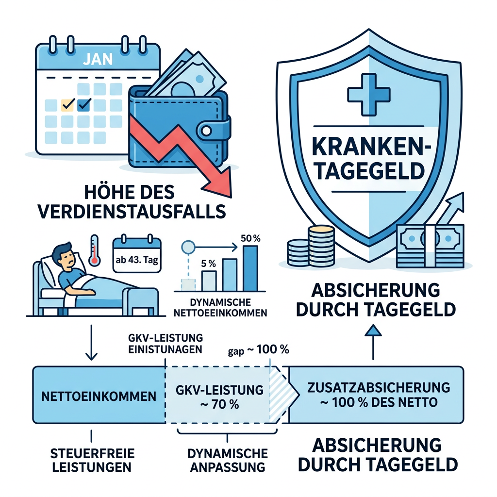 Infografik zum Vergleich von Besoldung und Krankentagegeld bei langer Krankheit