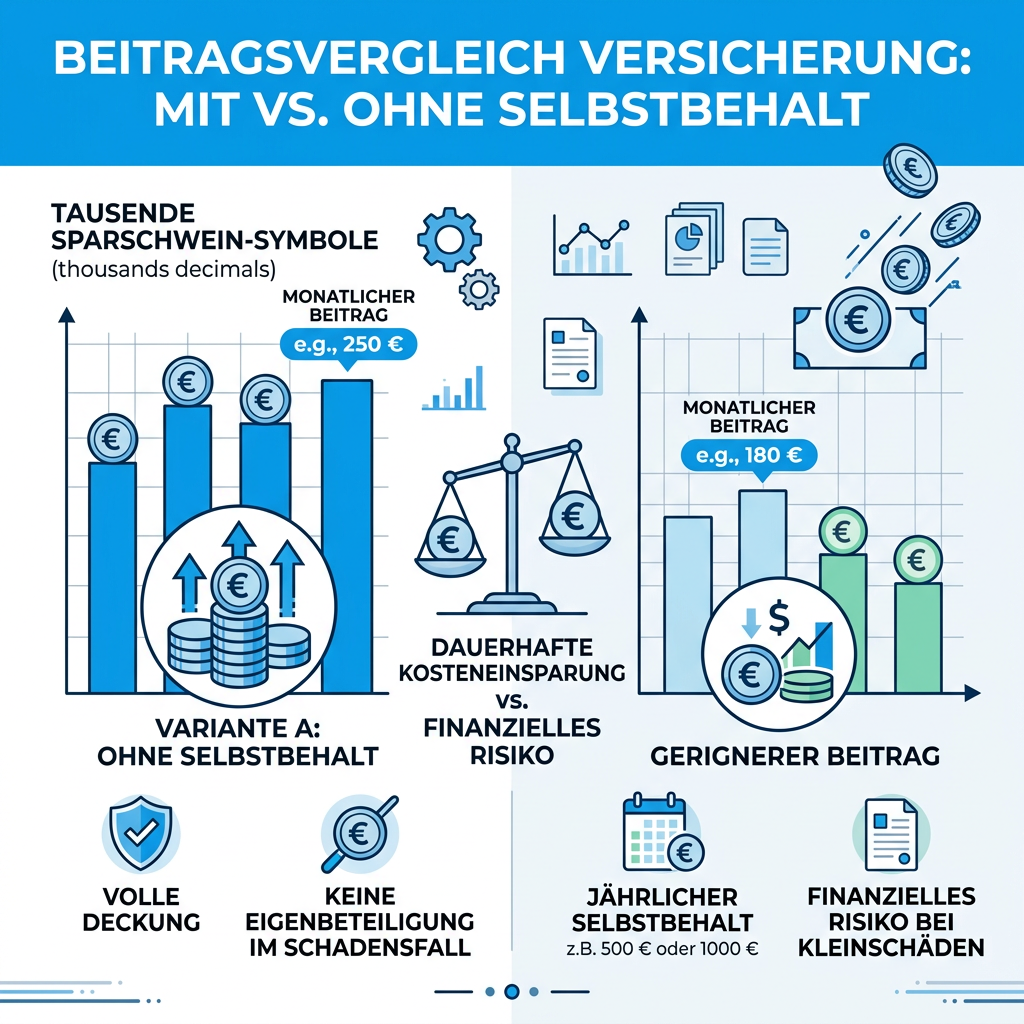 Diagramm zum Vergleich von Beiträgen mit und ohne Selbstbehalt sowie den steuerlichen Effekten