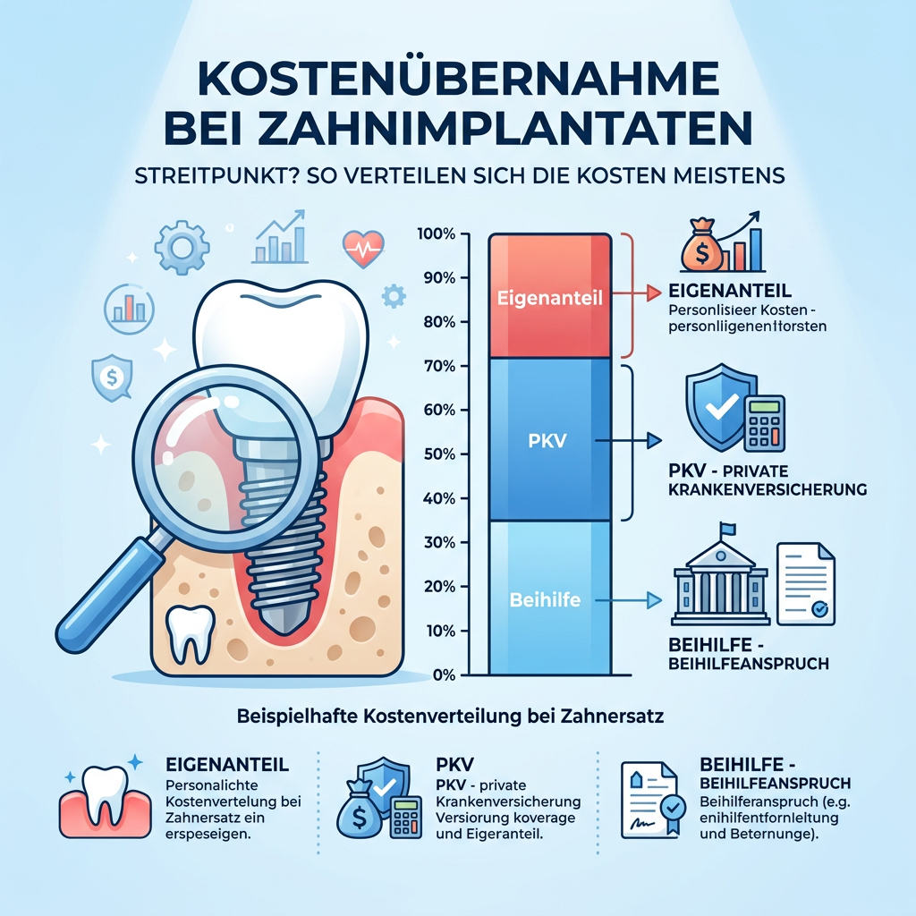 Infografik zur Kostenverteilung bei Zahnersatz zwischen Beihilfe, PKV und Eigenanteil